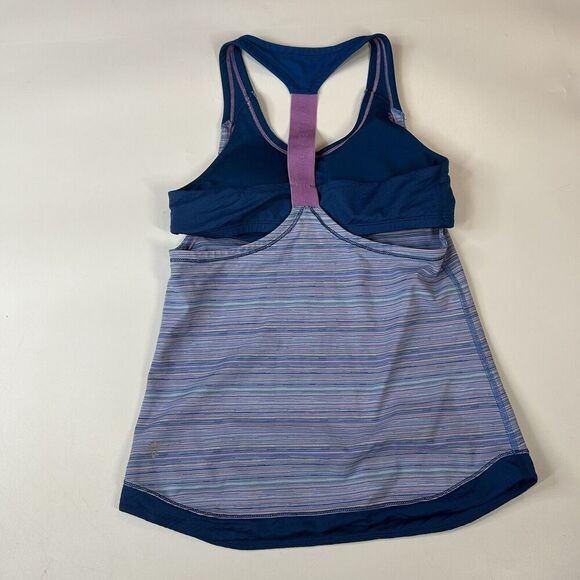 Ivivva By Lululemon Get Loud Tank Top Girls 14 Striped Blue Built In Bra - Picture 5 of 8